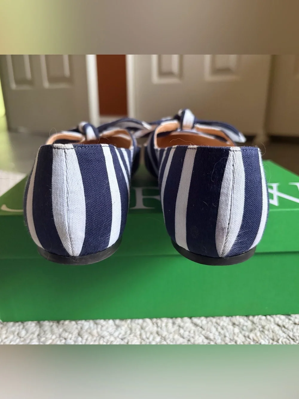 J. Crew Striped Tie Front Flats, Navy & White, Size 8.5